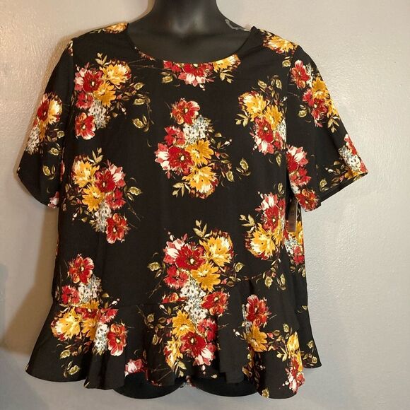 Time & Tru black floral peplum top - Picture 1 of 5